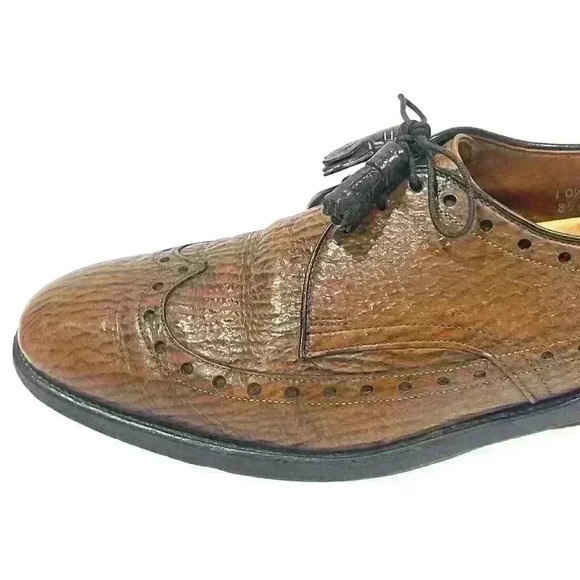 VTG Allen Edmonds Nassau Brown Sharkskin Mens Wingtip Brogue Oxford Sz 10.5/44.5 - Picture 5 of 16